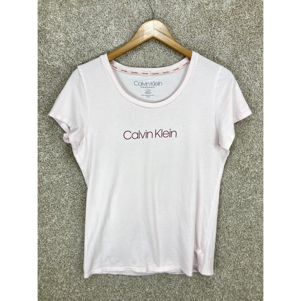 Calvin Klein Logo Short Sleeve Sleep Shirt Womens M Pink Scoop Neck Loungewear